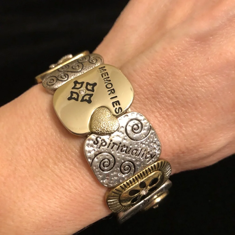 Mixed Metal Spiral Pattern Inspirational Statement Bracelet